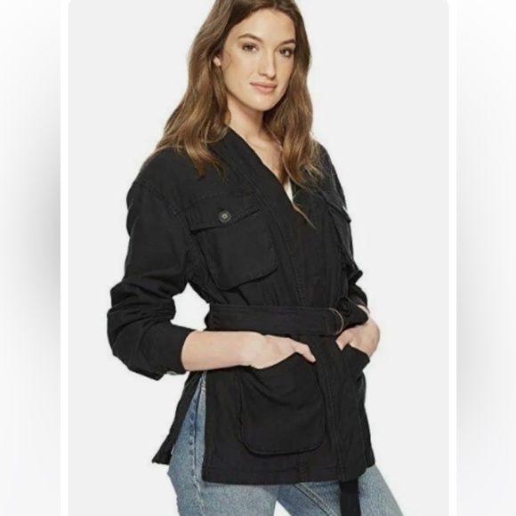 {EUC Free People In Our Nature Washed Black Tie Waist Cargo Jacket Medium} - Picture 2 of 13